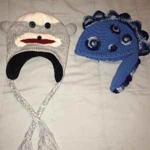 🐵 Monkey & Dinosaur 🦖 toddler size winter hats!